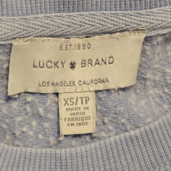 Lucky Brand Blue White Embroidered Hearts Oversized Crewneck Sweatshirt Size XS - Picture 5 of 5